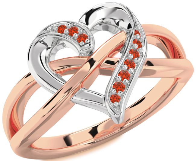 Fire Opal Rose Gold Silver Heart Infinity Ring