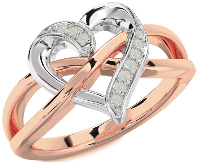 Opal Rose Gold Silver Heart Infinity Ring