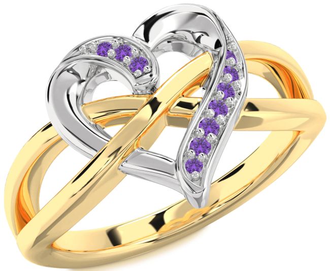 Amethyst Gold Silver Heart Infinity Ring