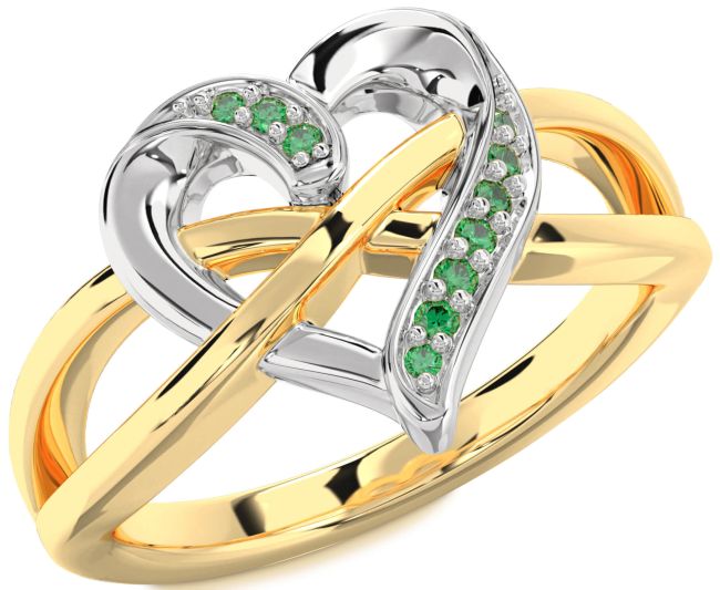 Emerald Gold Silver Heart Infinity Ring