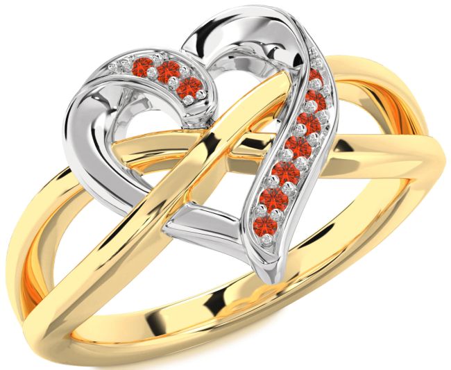 Fire Opal Gold Silver Heart Infinity Ring