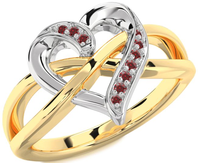 Garnet Gold Silver Heart Infinity Ring