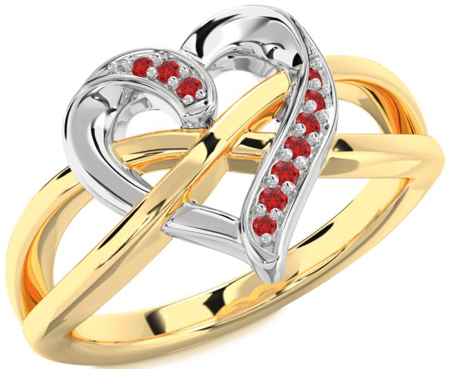 Ruby Gold Silver Heart Infinity Ring