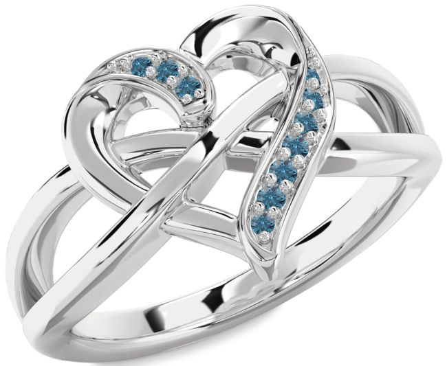 Blue Diamond Platinum Heart Infinity Ring