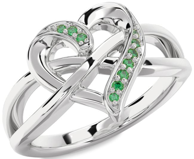 Emerald Silver Heart Infinity Ring