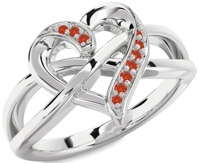 Fire Opal Platinum Heart Infinity Ring
