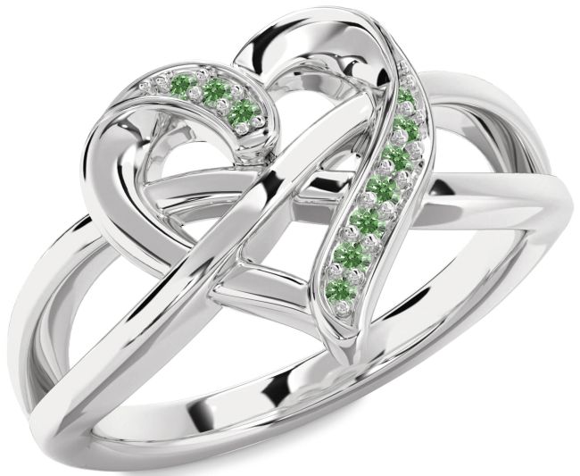 Green Diamond Platinum Heart Infinity Ring