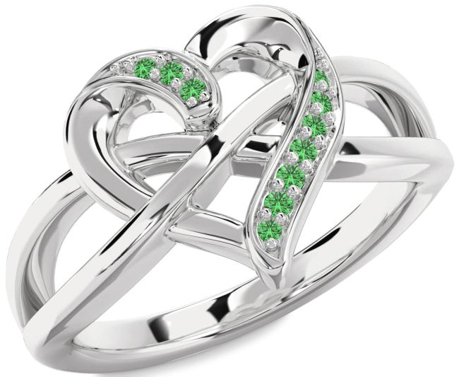 Green Sapphire Silver Heart Infinity Ring
