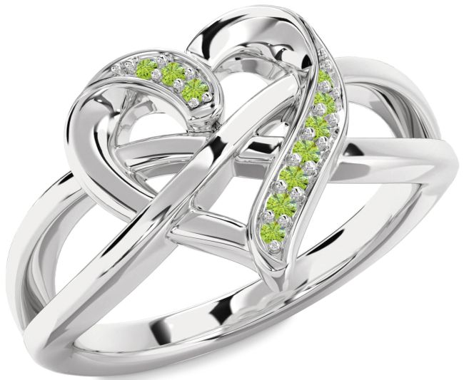 Peridot Silver Heart Infinity Ring