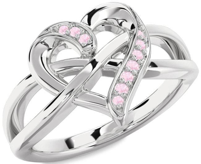 Rose Quartz Silver Heart Infinity Ring