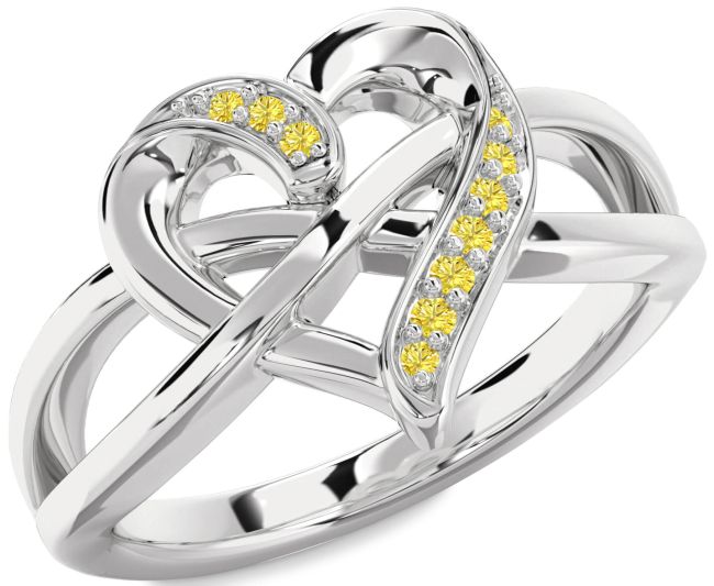 Yellow Diamond Platinum Heart Infinity Ring