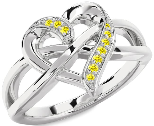 Yellow Sapphire Silver Heart Infinity Ring