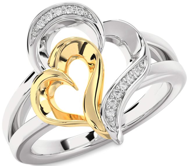 Diamond Silver & 10K gold Heart Ring