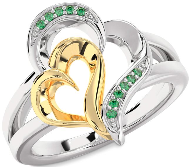 Emerald Gold Silver Heart Ring