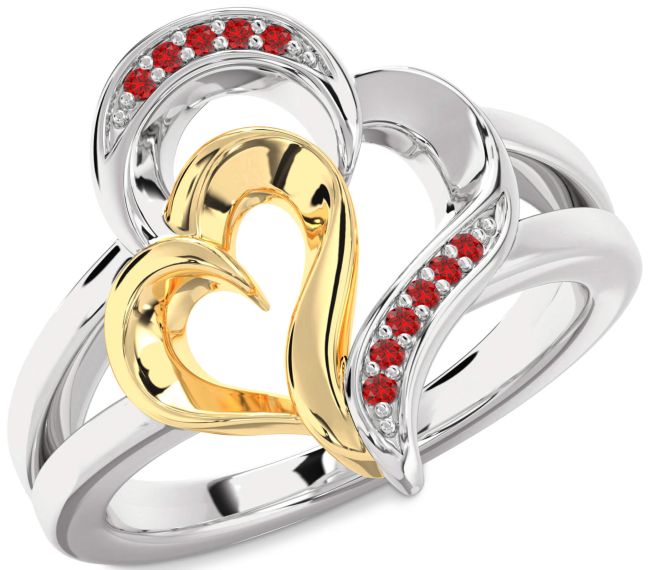 Ruby Gold Silver Heart Ring