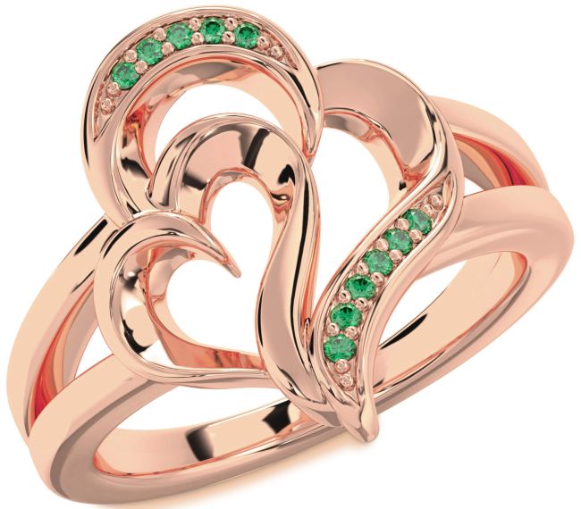Emerald Rose Gold Silver Heart Ring