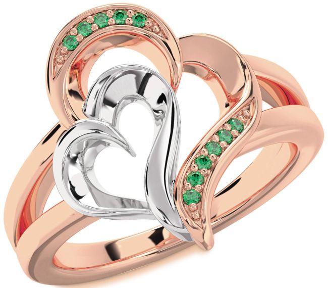 Emerald Rose Gold Silver Heart Ring