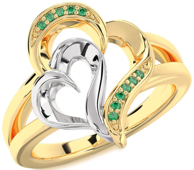 Emerald Gold Silver Heart Ring