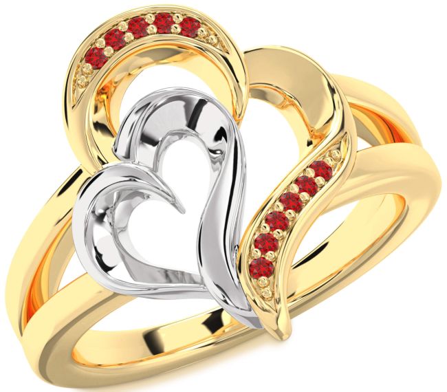 Ruby Gold Silver Heart Ring