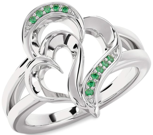 Emerald Platinum Heart Ring