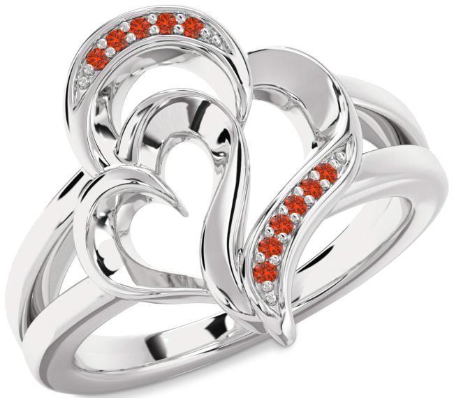 Fire Opal Platinum Heart Ring
