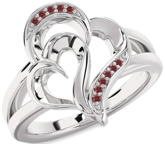 Garnet Platinum Heart Ring