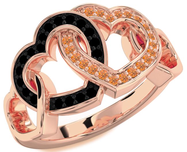 Black Diamond & Citrine Rose Gold Silver Heart Promise Ring
