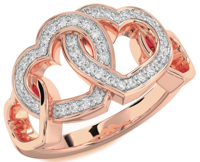 Diamond Rose Gold Silver Heart Ring