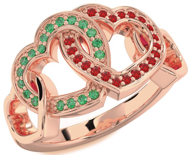 Emerald & Ruby Rose Gold Heart Promise Ring