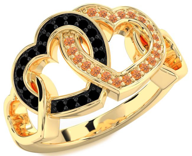 Black Diamond & Citrine Gold Silver Heart Promise Ring