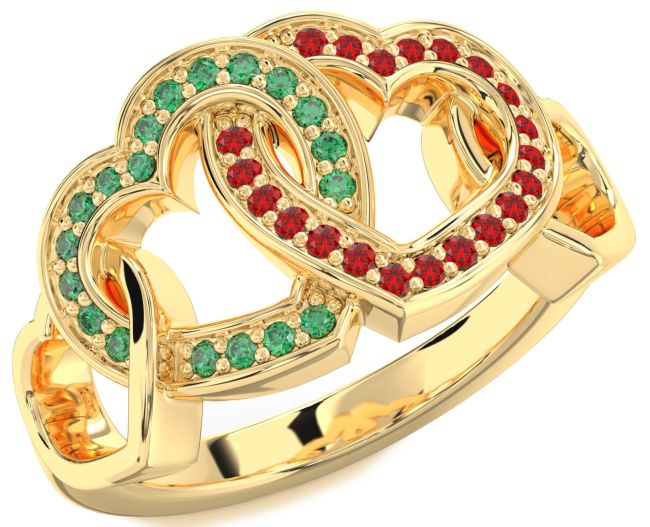 Emerald & Ruby Gold Heart Promise Ring