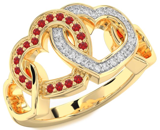 Diamond & Ruby Gold Heart Promise Ring
