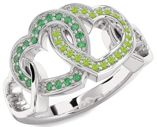 Emerald & Peridot Silver Heart Promise Ring