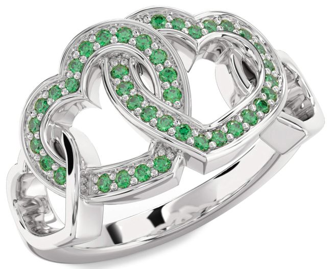 Emerald Silver Heart Ring