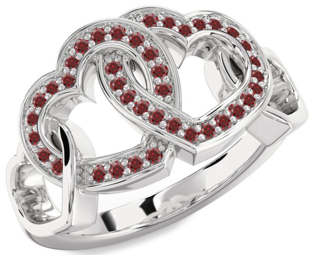 Garnet Platinum Heart Ring