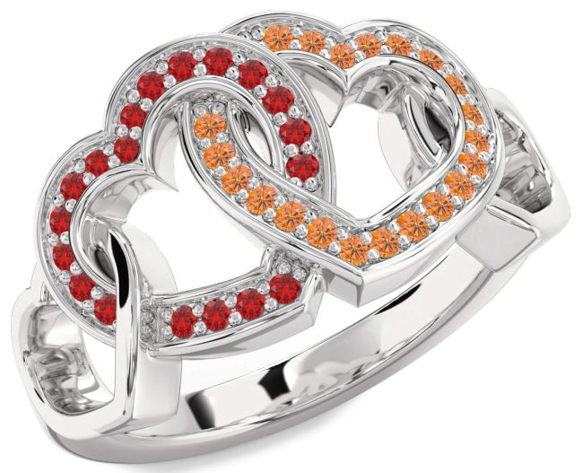 Ruby & Citrine Silver Heart Promise Ring