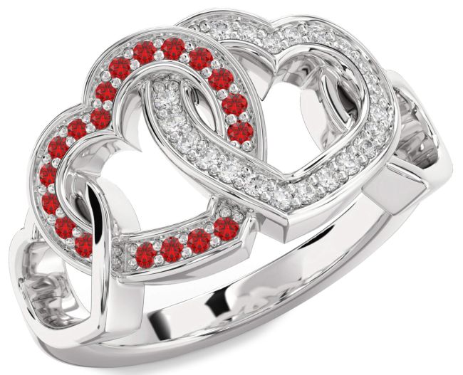 Diamond & Ruby Silver Heart Promise Ring