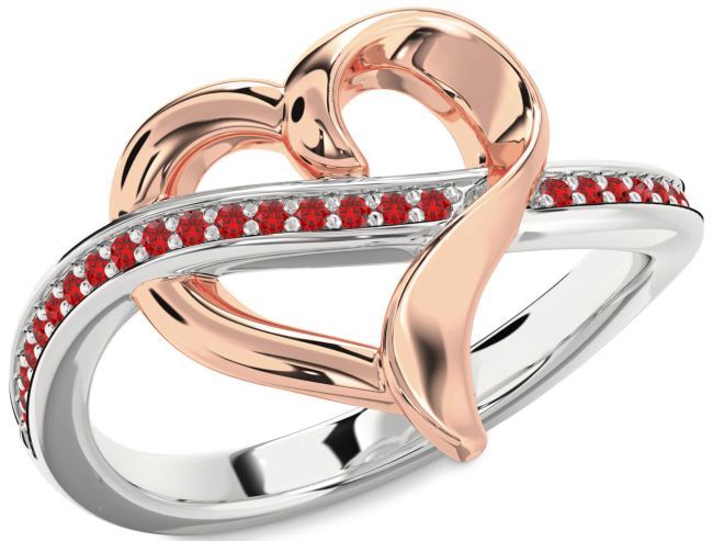 Ruby White Rose Gold Heart Ring