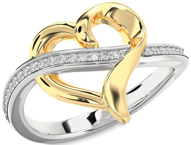 Diamond Silver & 10K gold Heart Ring
