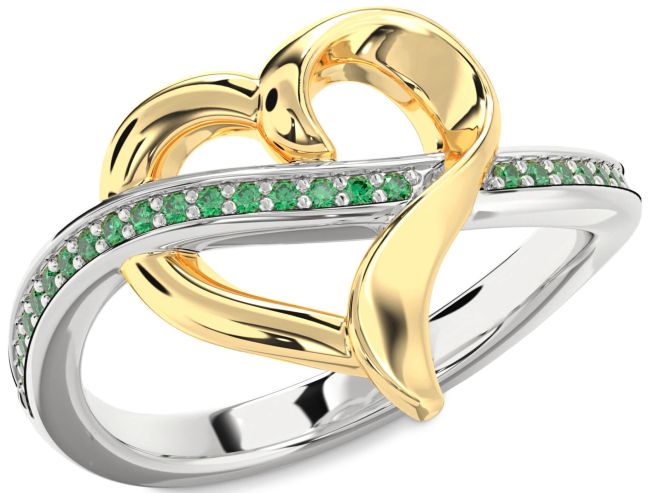Emerald Gold Silver Heart Ring