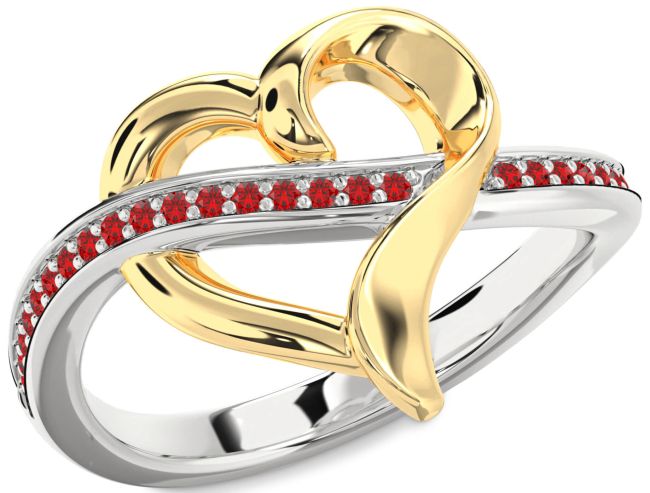 Ruby Gold Silver Heart Ring