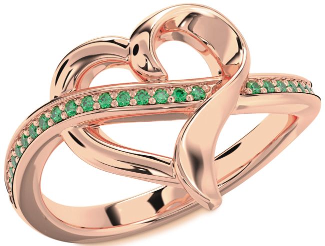 Emerald Rose Gold Silver Heart Ring