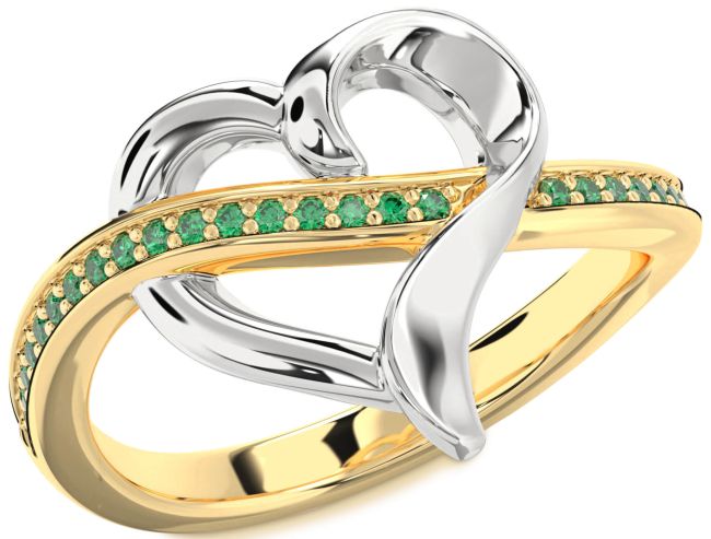Emerald Gold Silver Heart Ring