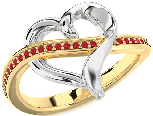 Ruby Gold Silver Heart Ring