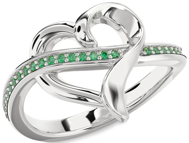 Emerald Platinum Heart Ring