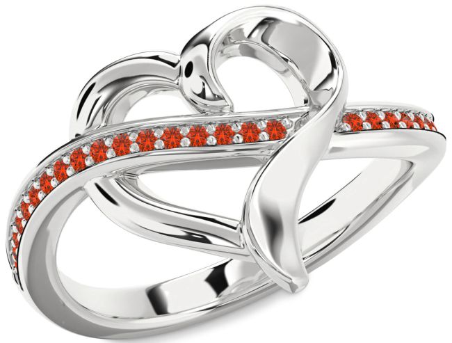 Fire Opal Platinum Heart Ring