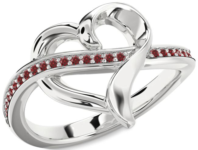 Garnet Platinum Heart Ring