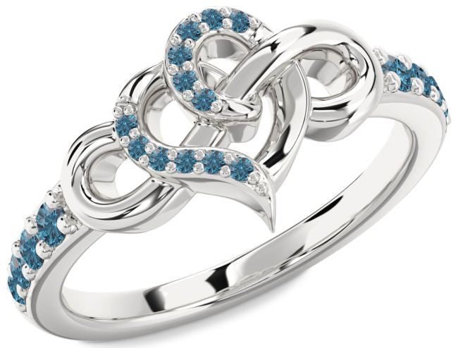 Blue Diamond Platinum Heart Infinity Ring