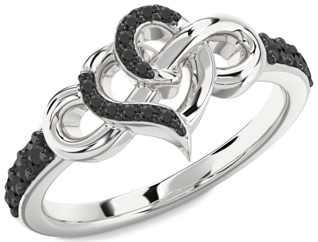 Black Onyx Silver Heart Infinity Ring