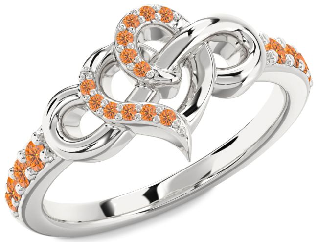 Citrine Silver Heart Infinity Ring